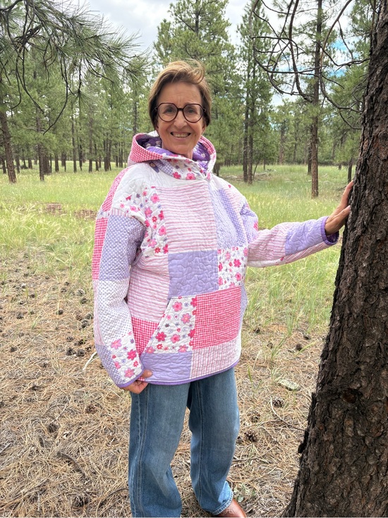 Handmade Tops - Women’s  Pink & Lavender Patchwork Hooded Pullover, Upcycled